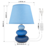 Urban Lifestyle Nachttischlampe Lina Blau, Keramik Tischlampe mit Stoffschirm, E14, LED geeignet